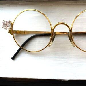 Vintage Designer Gianfranco Ferre Round Prescription Glasses ft Crystal Accent